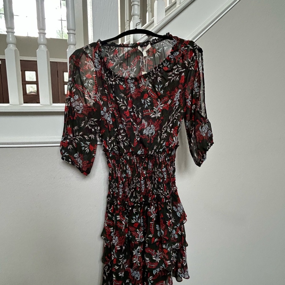 Maje Red and Black Floral Sheer Dress